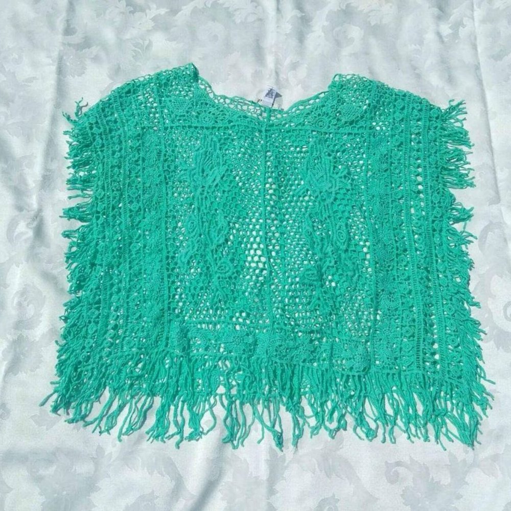 Lacy Pull Over Top Cute Woman's Ladies Size XL Tee Cover Green Sea Foam